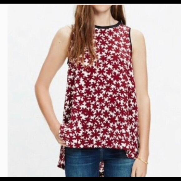 Madewell top/blouse 100% Silk Floral Canal Tank Pressed Flower Sz M Red/blue - Picture 1 of 10